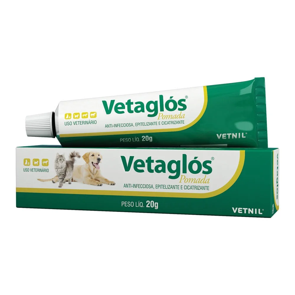 Pomada Anti-infecciosa e Cicatrizante Vetaglos para Cães e Gatos com 20 g